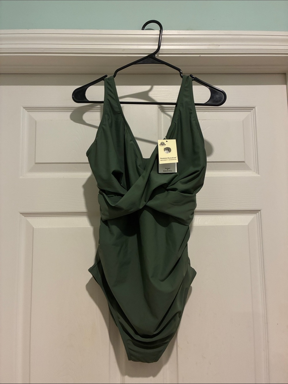 Twist-Front Olive Green One-Piece Swimsuit